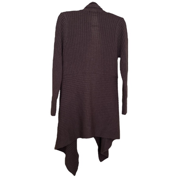 Bianco & Blu Italian Wool Waterfall Cardigan Longline Chunky Ribbed Knit Plum - Picture 3 of 12